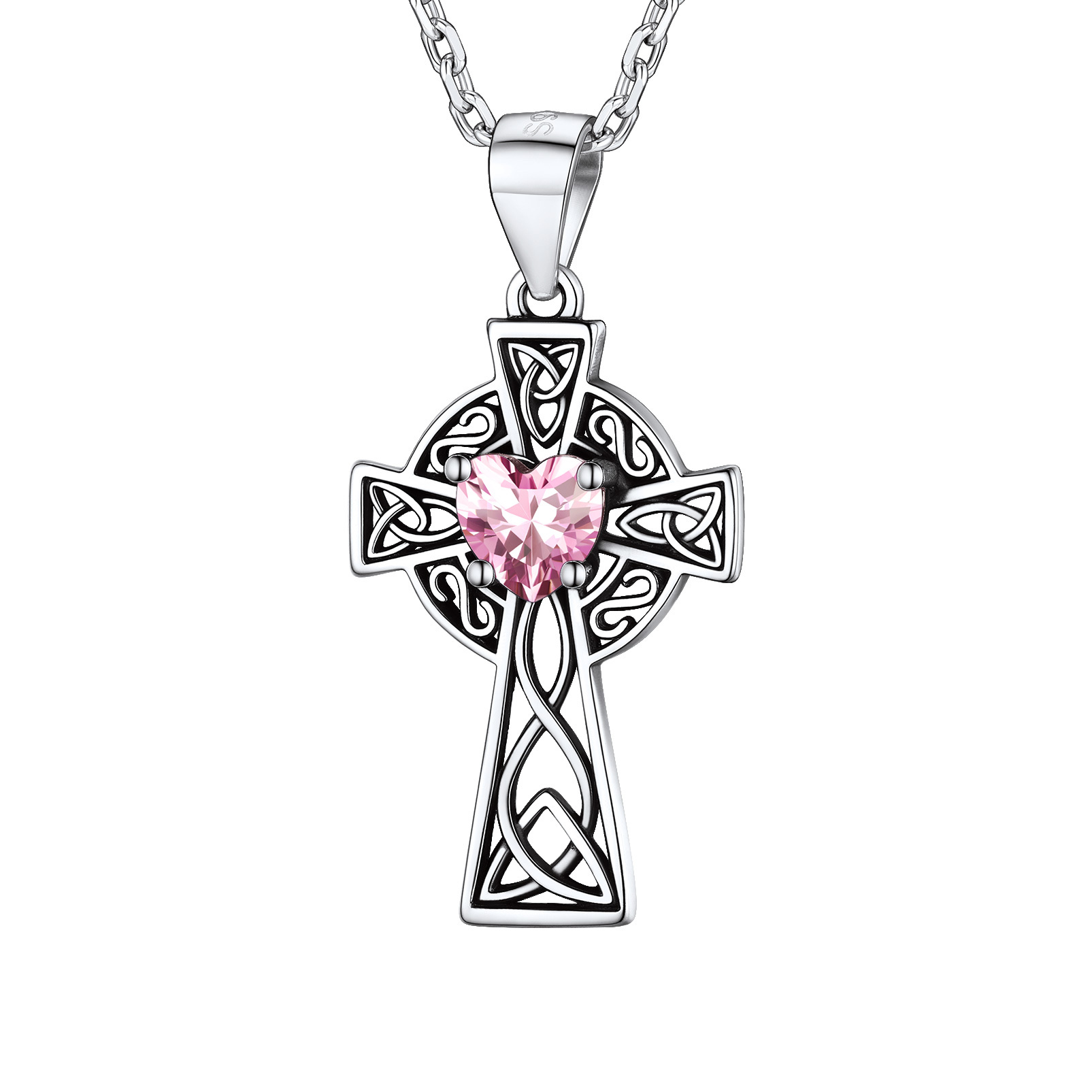 Silver Birthstone Cross Pendant Necklace for Women OCT