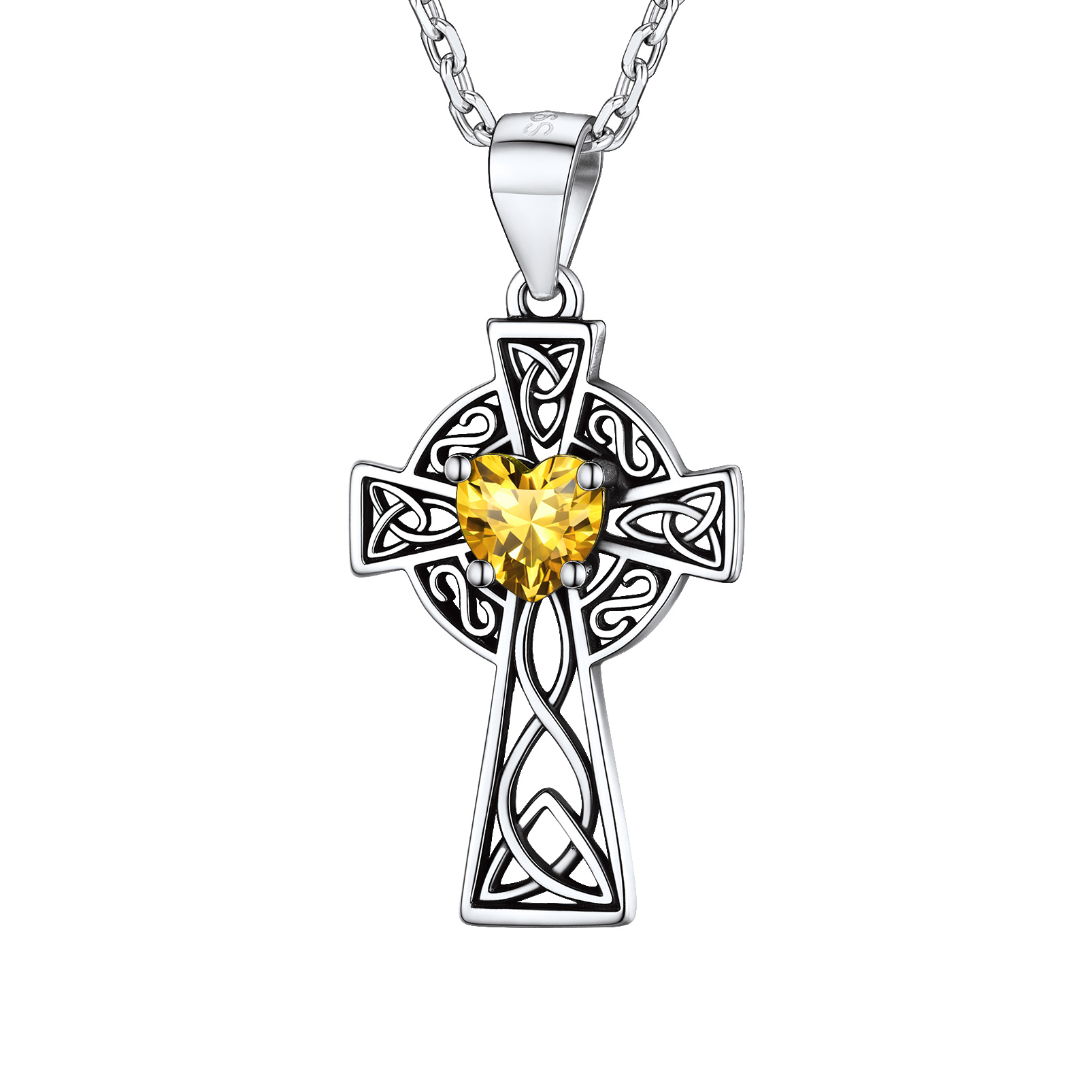 Silver Birthstone Cross Pendant Necklace for Women NOV
