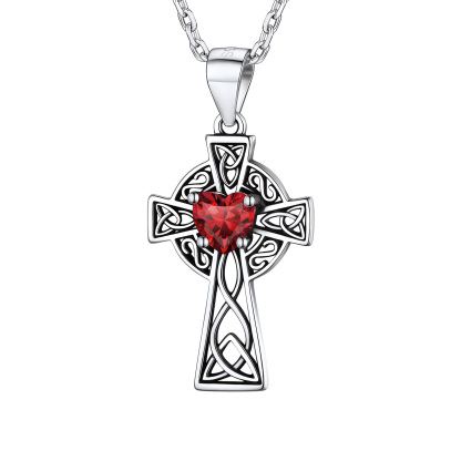 Silver Birthstone Cross Pendant Necklace for Women JAN