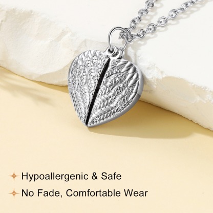 Personalized Photo Angel Wing Heart Locket Necklace For Women