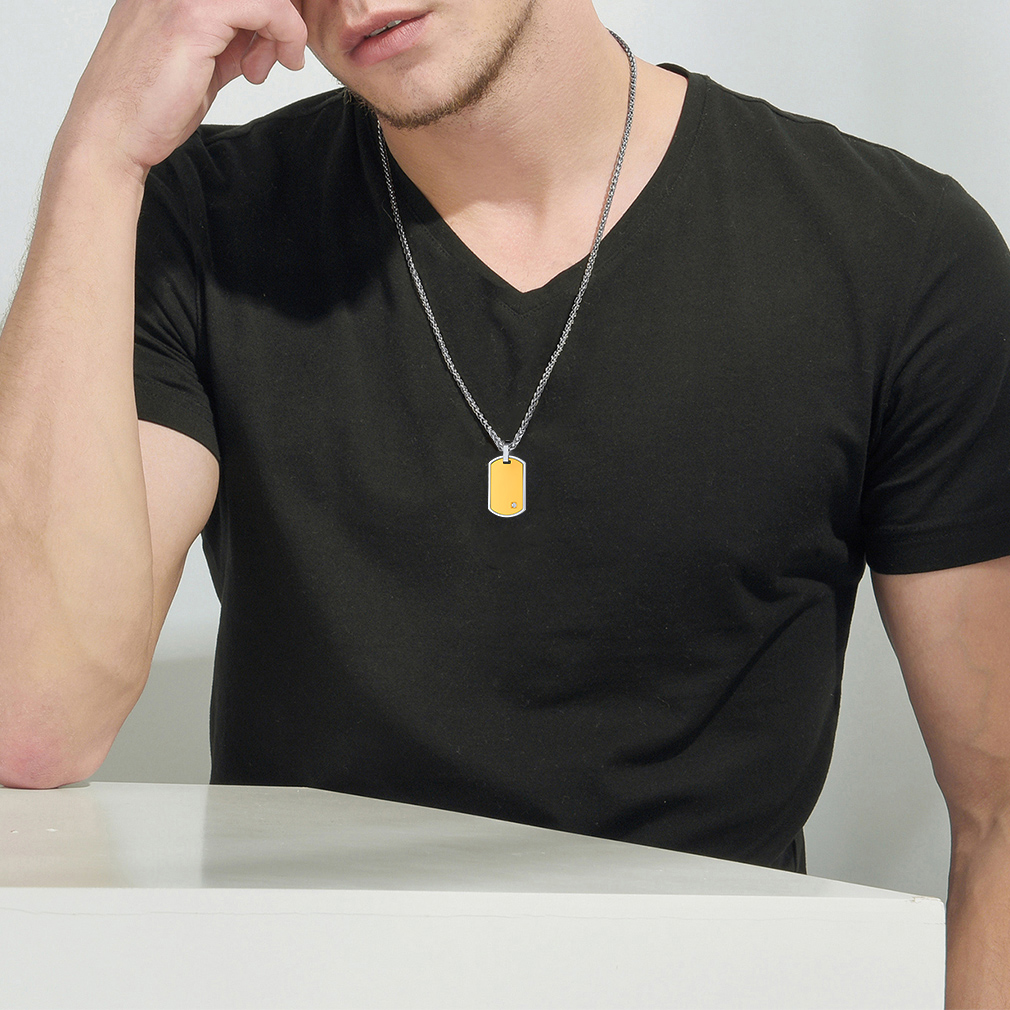 Personalized Stainless Steel Zircon Dog Tag Pendant For Men