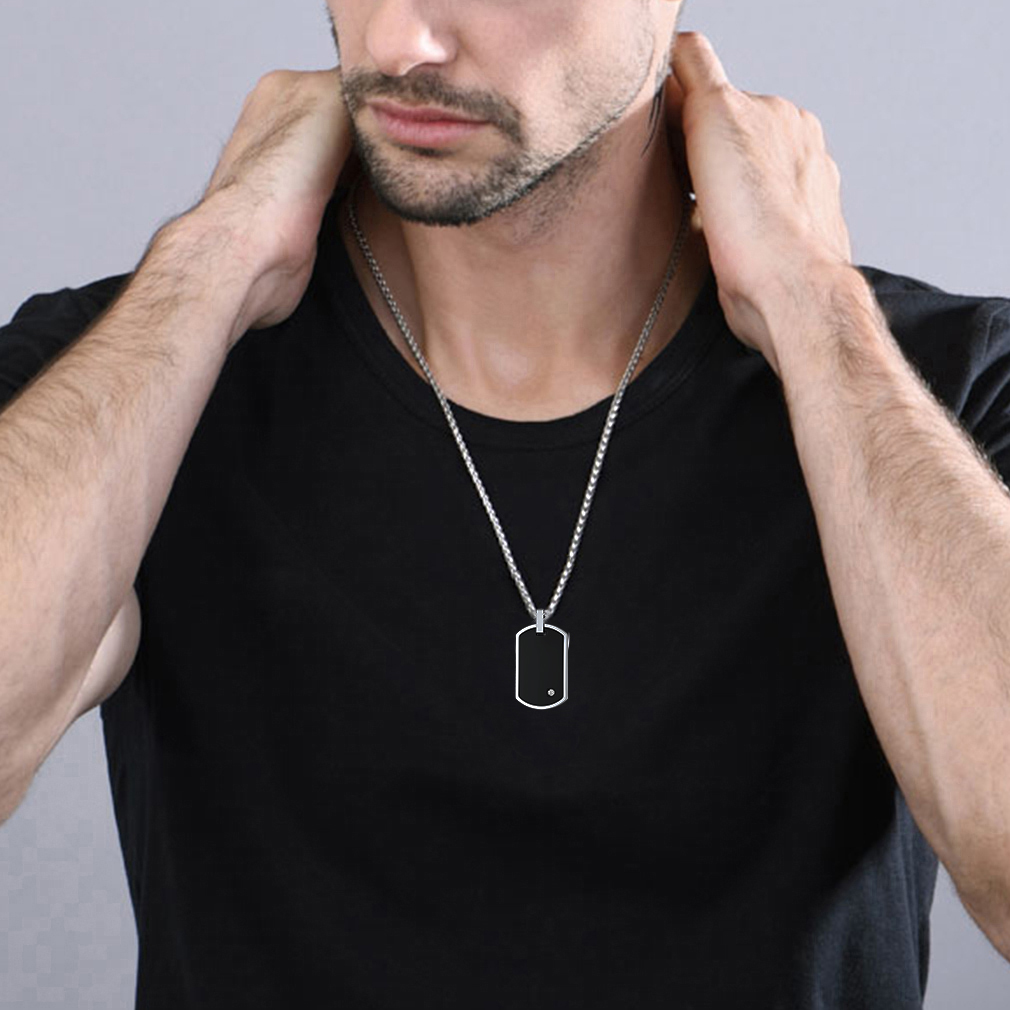 Personalized Stainless Steel Zircon Dog Tag Pendant For Men