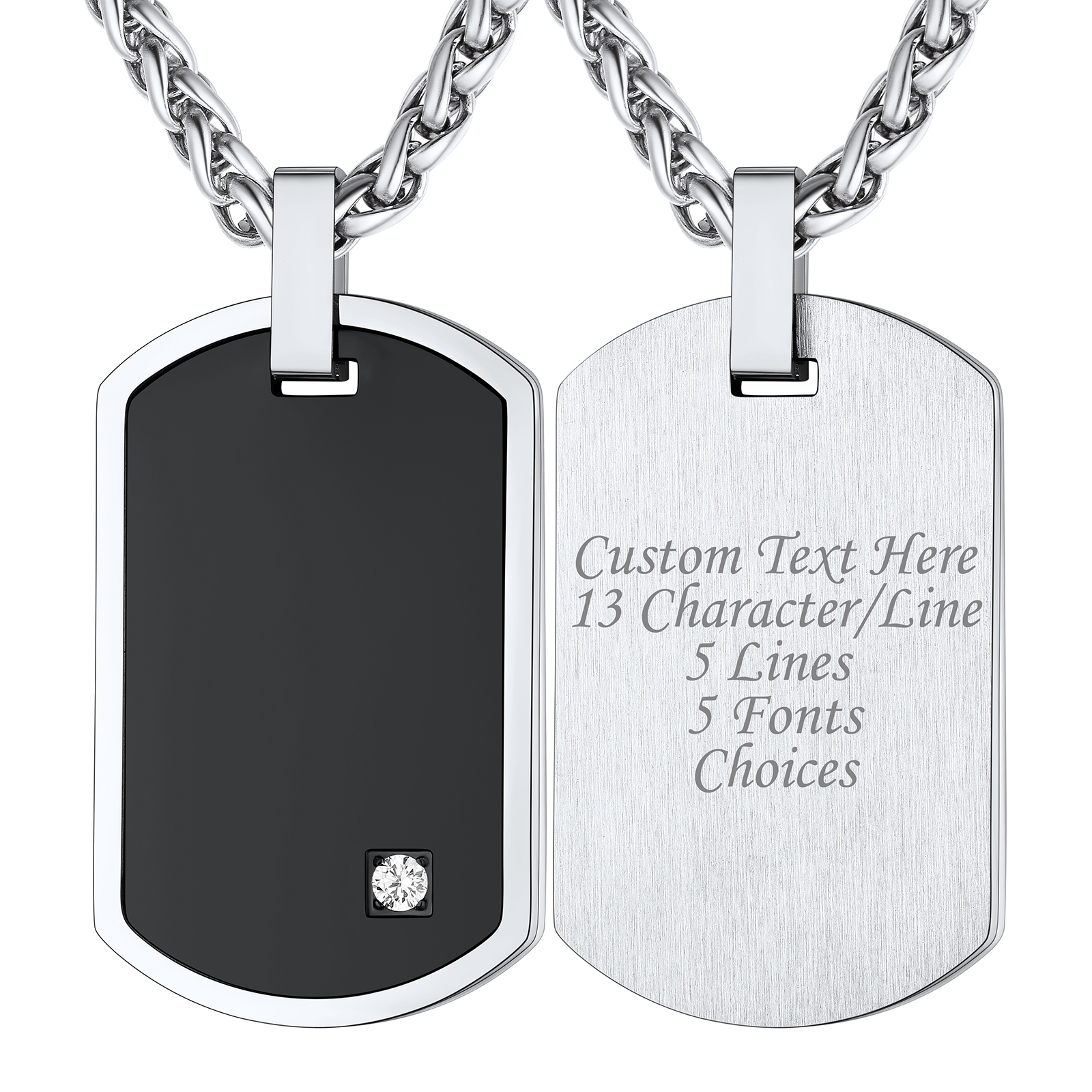 Personalized Stainless Steel Zircon Dog Tag Pendant For Men