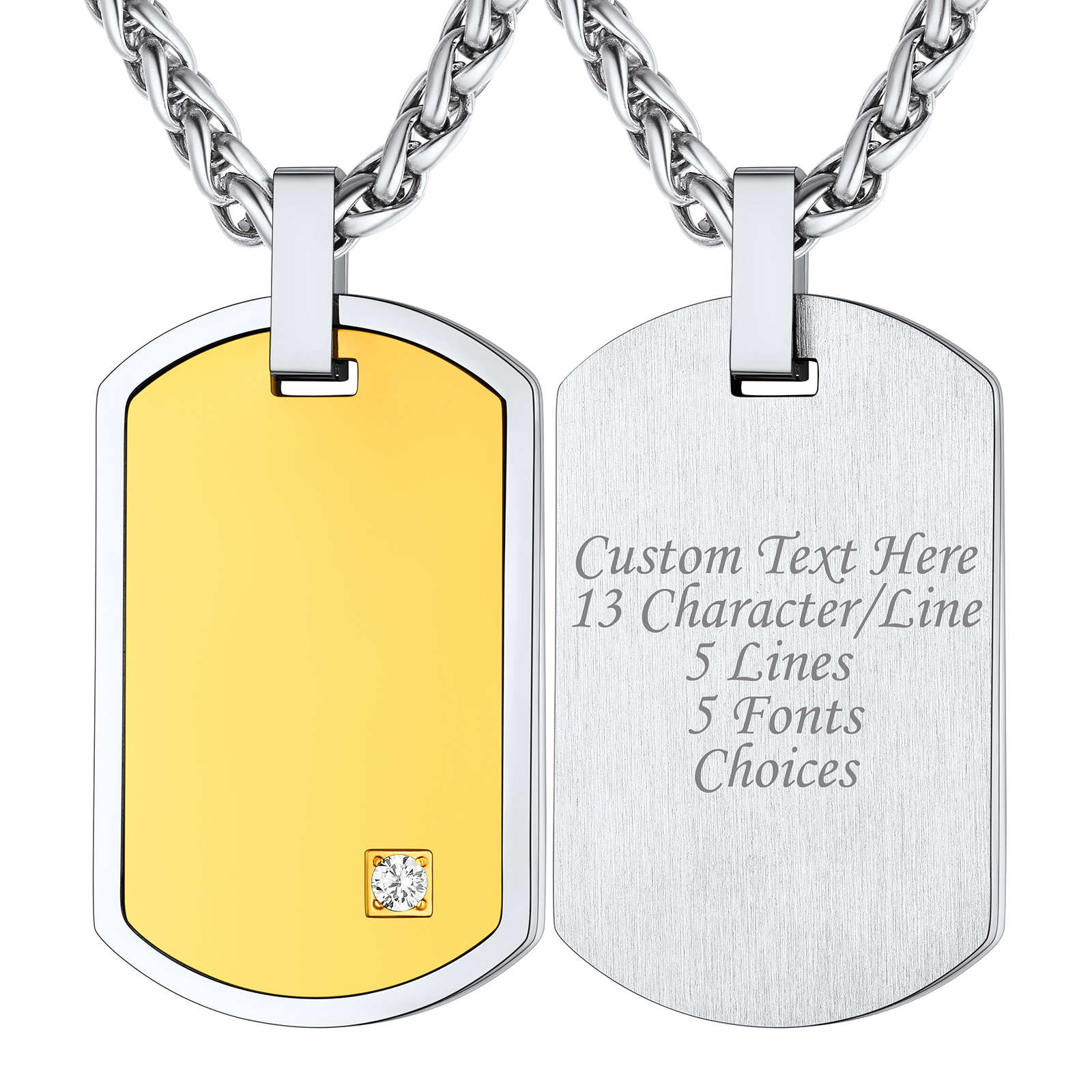 Personalized Stainless Steel Zircon Dog Tag Pendant For Men
