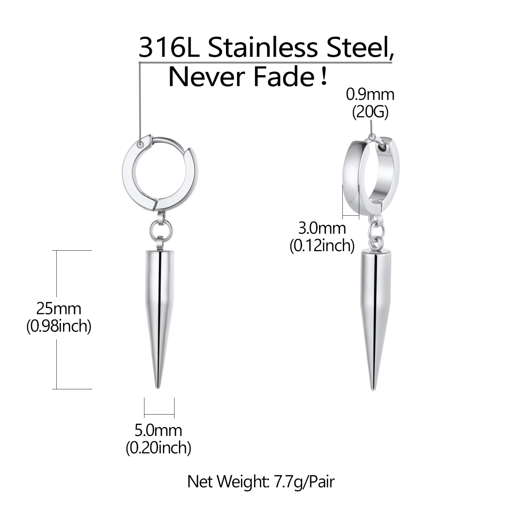 25mm Cone Spike Drop Earrings for Women For Men
