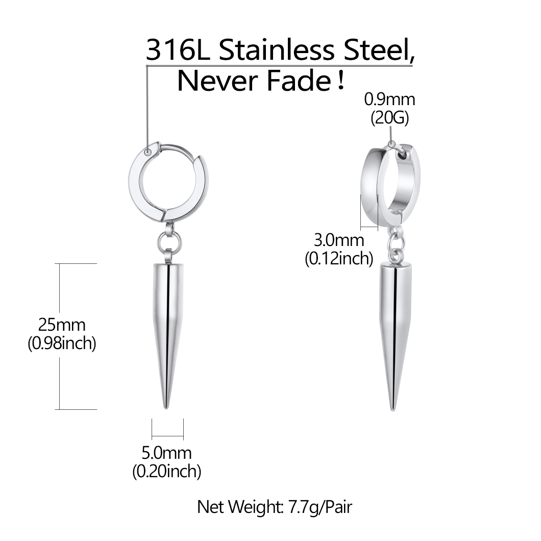 25mm Cone Spike Drop Earrings for Women For Men