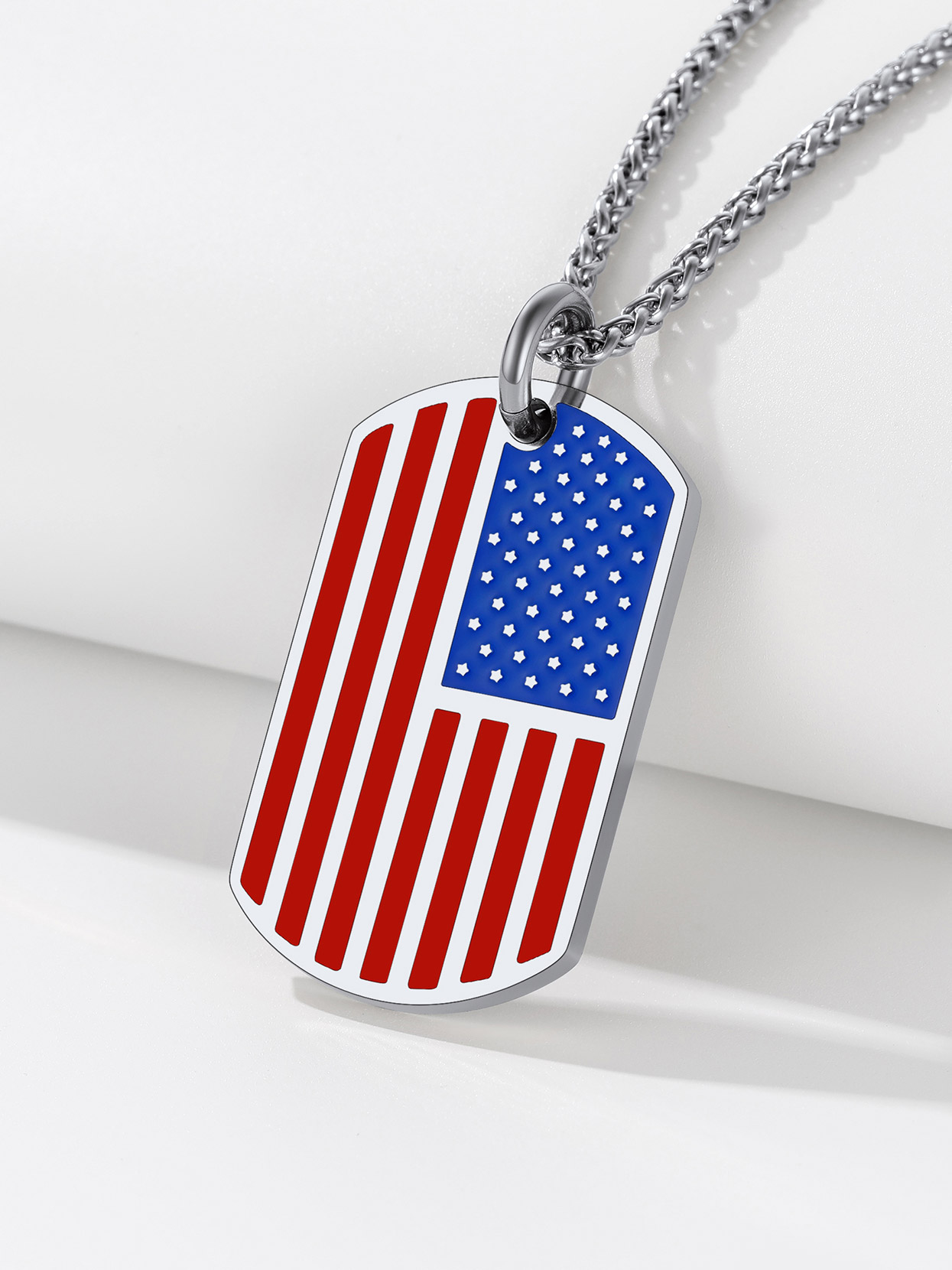 Stainless Steel American Flag Dog Tag Pendant