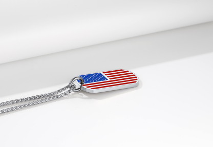 Stainless Steel American Flag Dog Tag Pendant