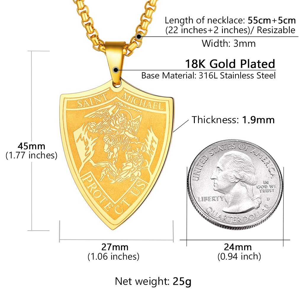 Stainless Steel Shield Michael Angel Necklace for Men