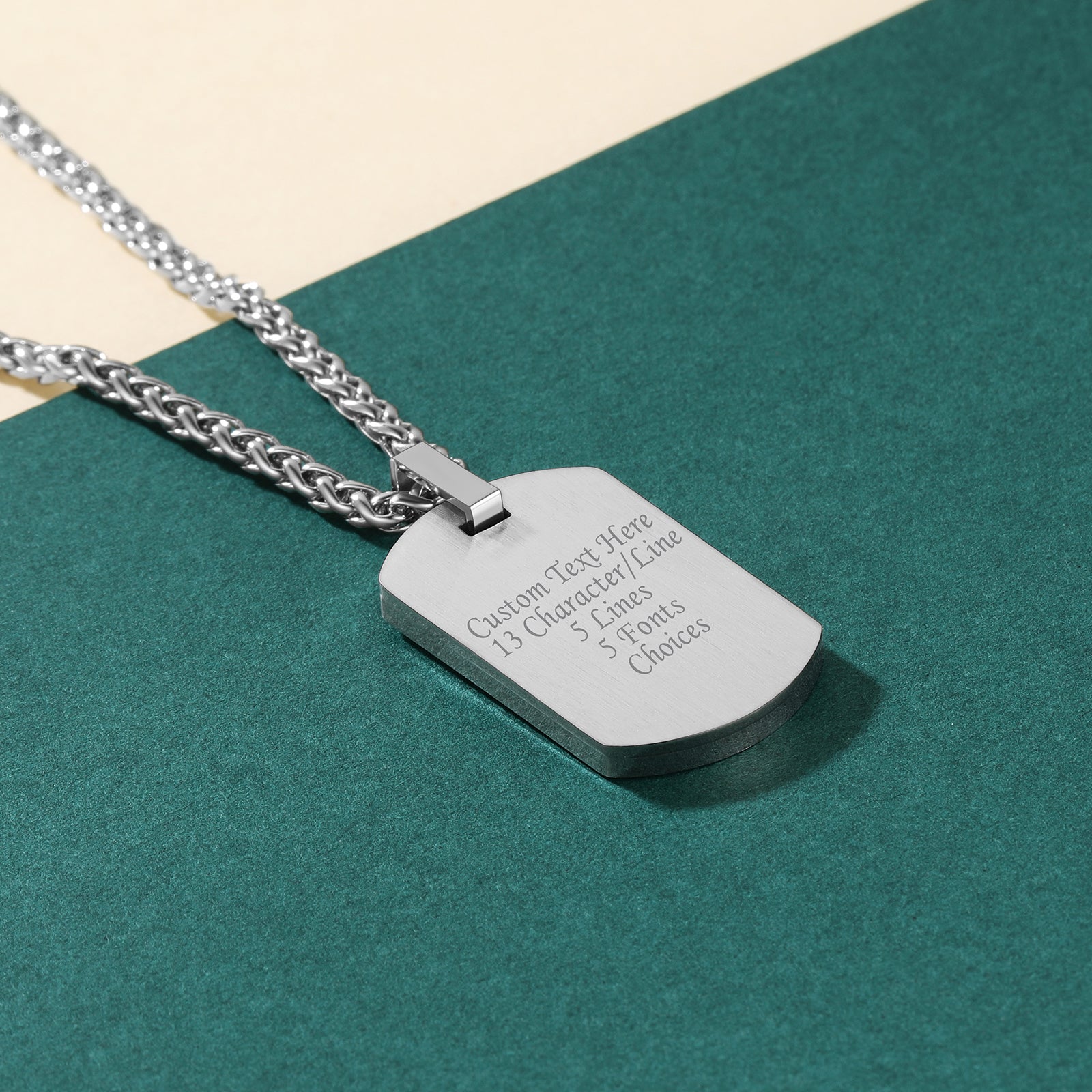 Engraved Dog Tag Pendant Necklace with Diamond for Men