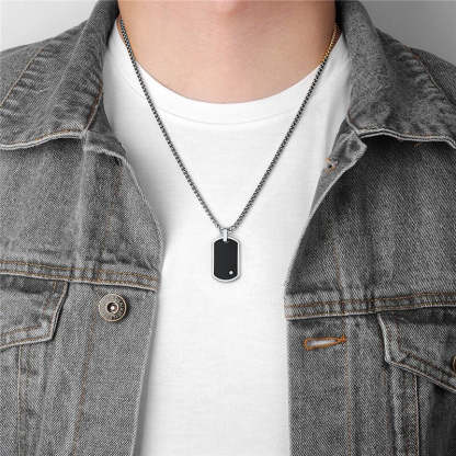 Engraved Dog Tag Pendant Necklace with Diamond for Men