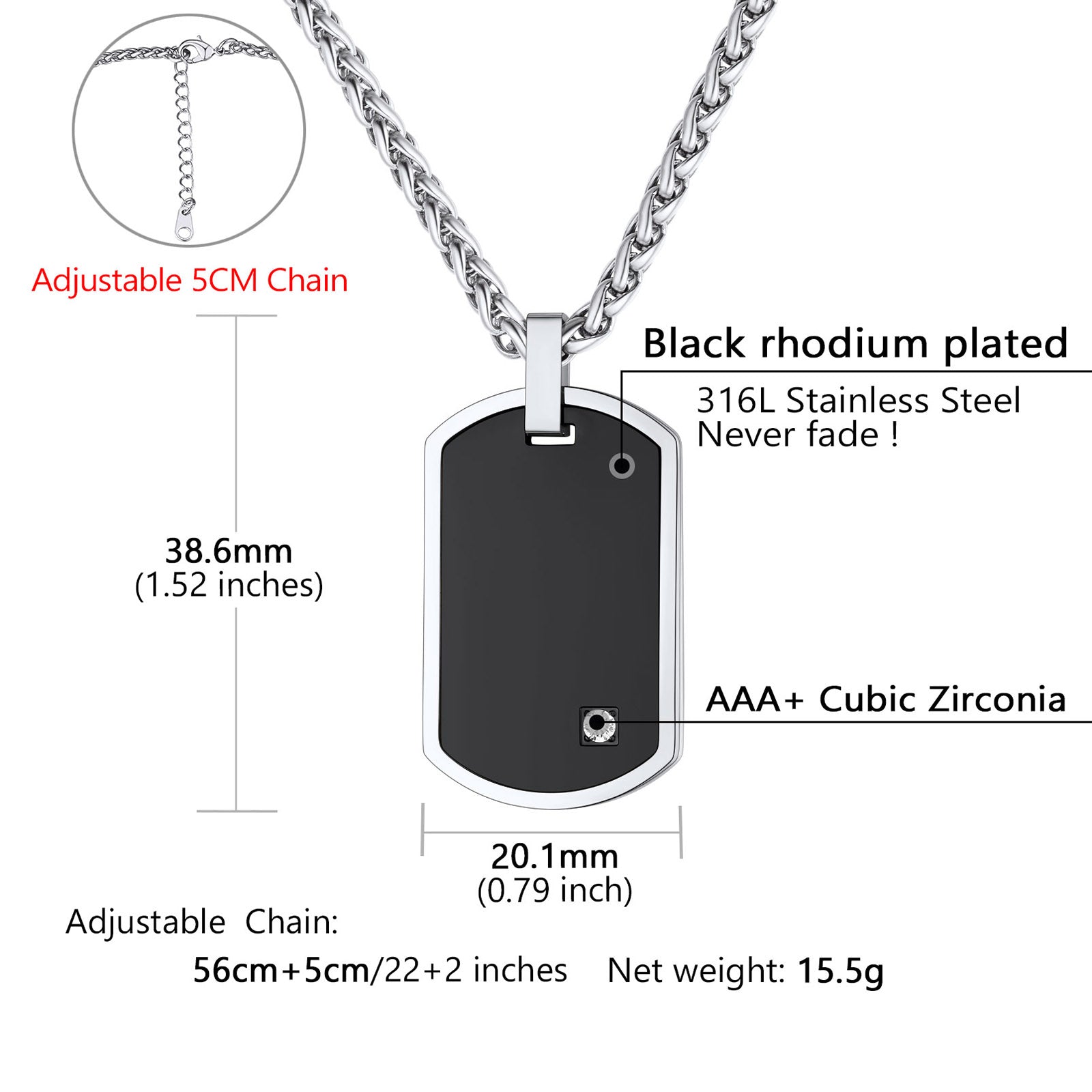 Engraved Dog Tag Pendant Necklace with Diamond for Men