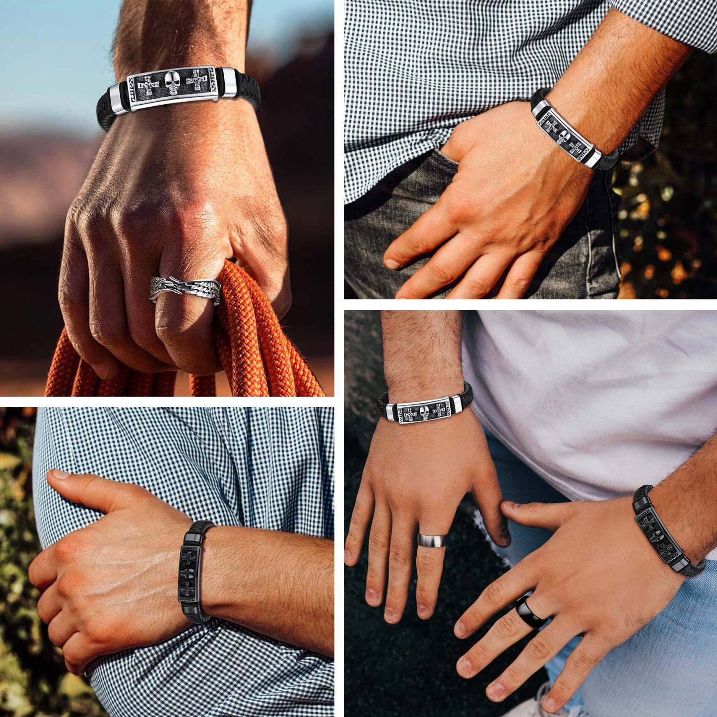 Skull Cross Leather Bracelet for Men