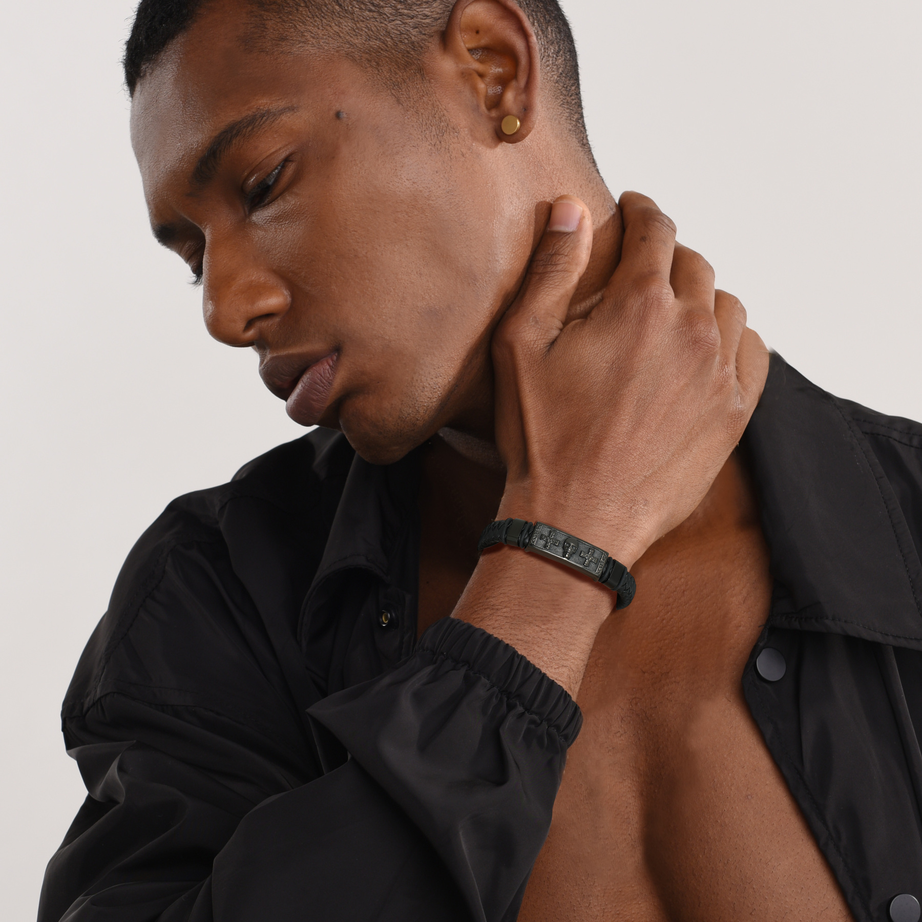 Skull Cross Leather Bracelet for Men