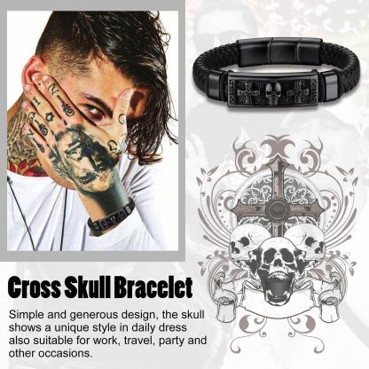 Skull Cross Leather Bracelet for Men