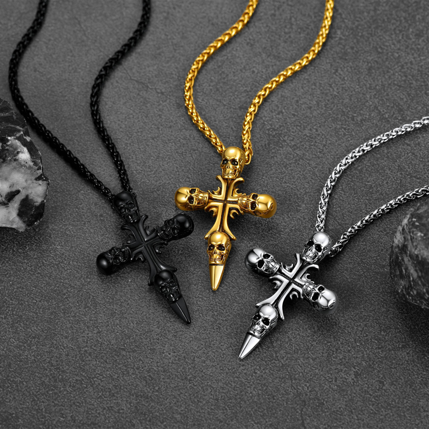 Skull Cross Pendant Necklace For Men