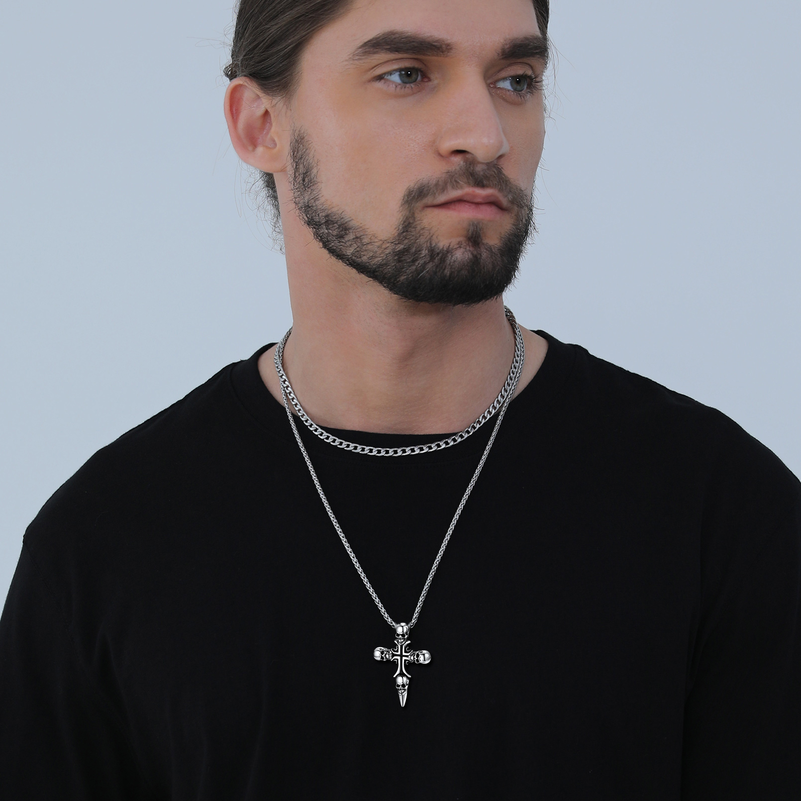 Skull Cross Pendant Necklace For Men