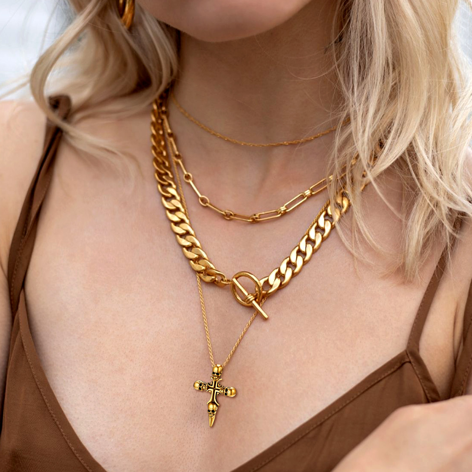 Skull Cross Pendant Necklace For Women