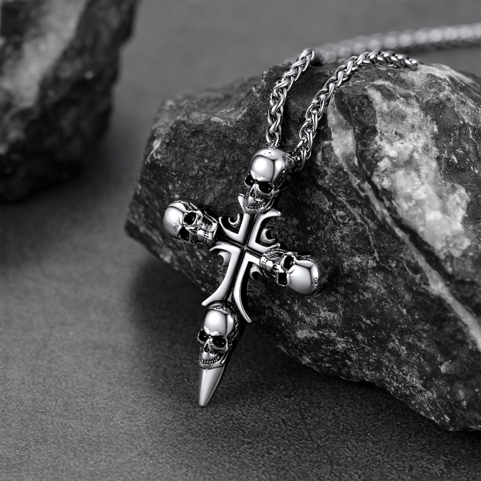 Skull Cross Pendant Necklace-Steel