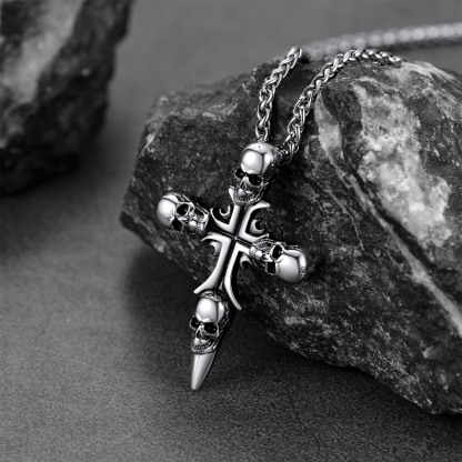 Skull Cross Pendant Necklace-Steel