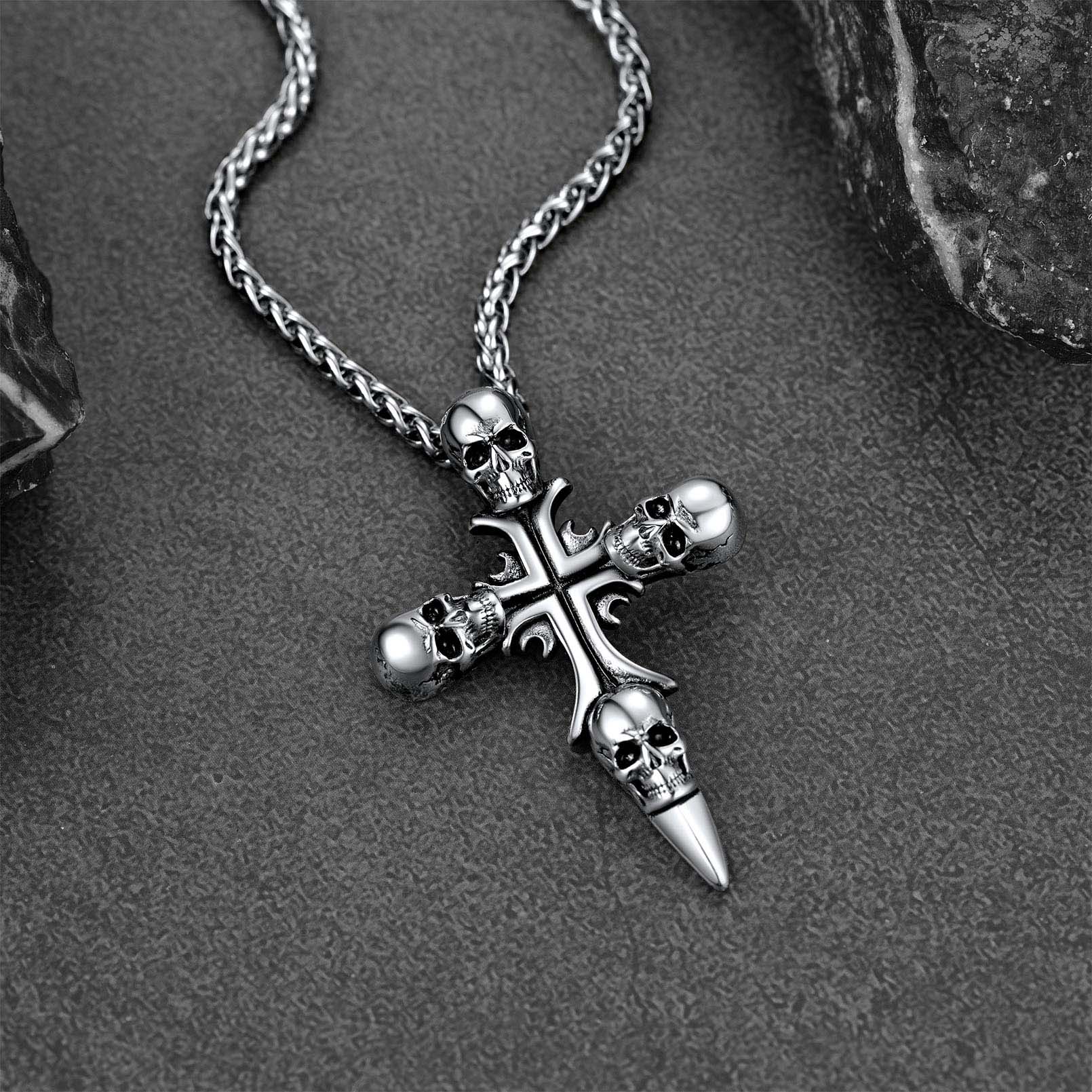Skull Cross Pendant Necklace-Steel