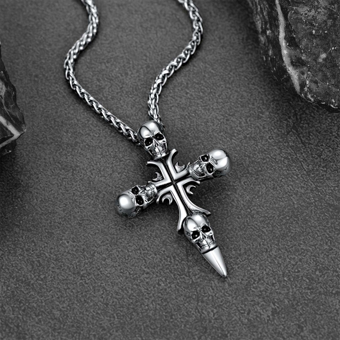 Skull Cross Pendant Necklace-Steel