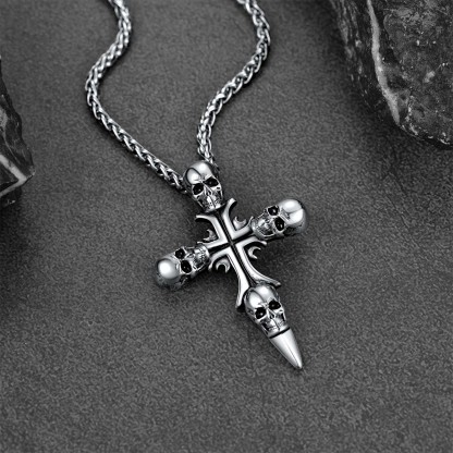 Skull Cross Pendant Necklace-Steel