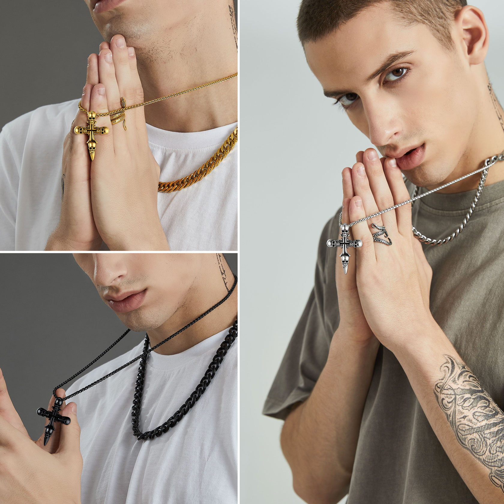 Skull Cross Pendant Necklace for Men in Different Colors