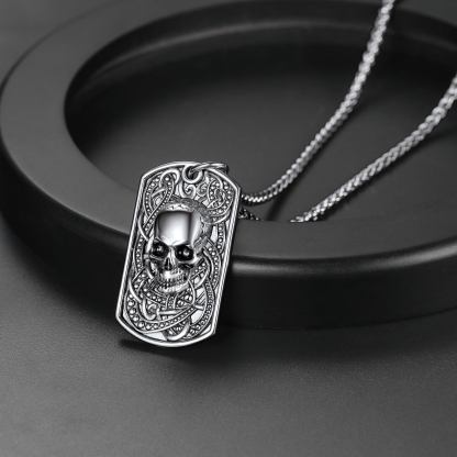 Skull Dog Tag Necklace for Men - Mens Gothic Jewelry