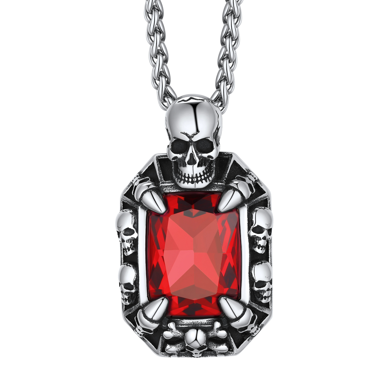 Skull Red Ruby Pendant Necklace for Him