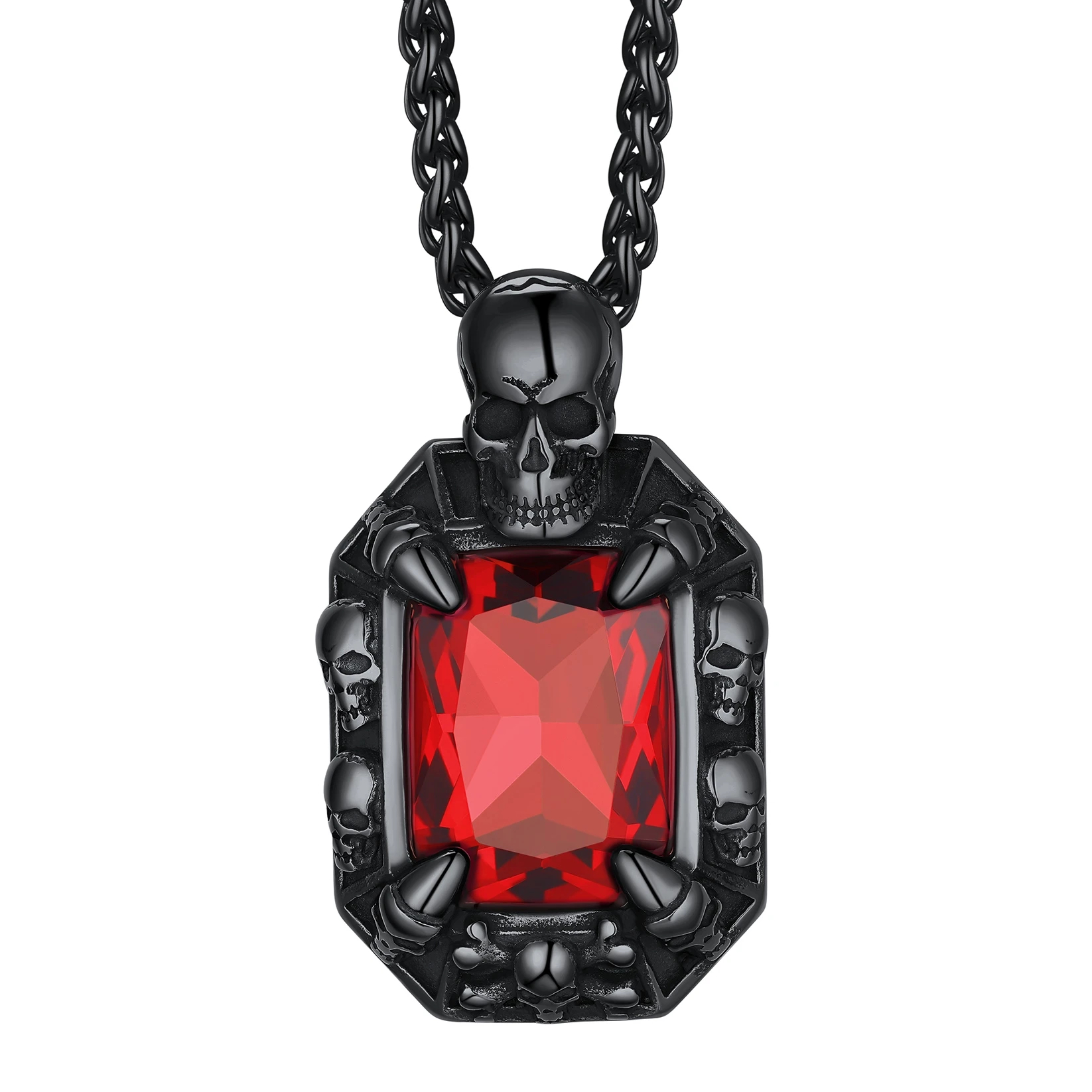 Skull Red Ruby Pendant Necklace for Him