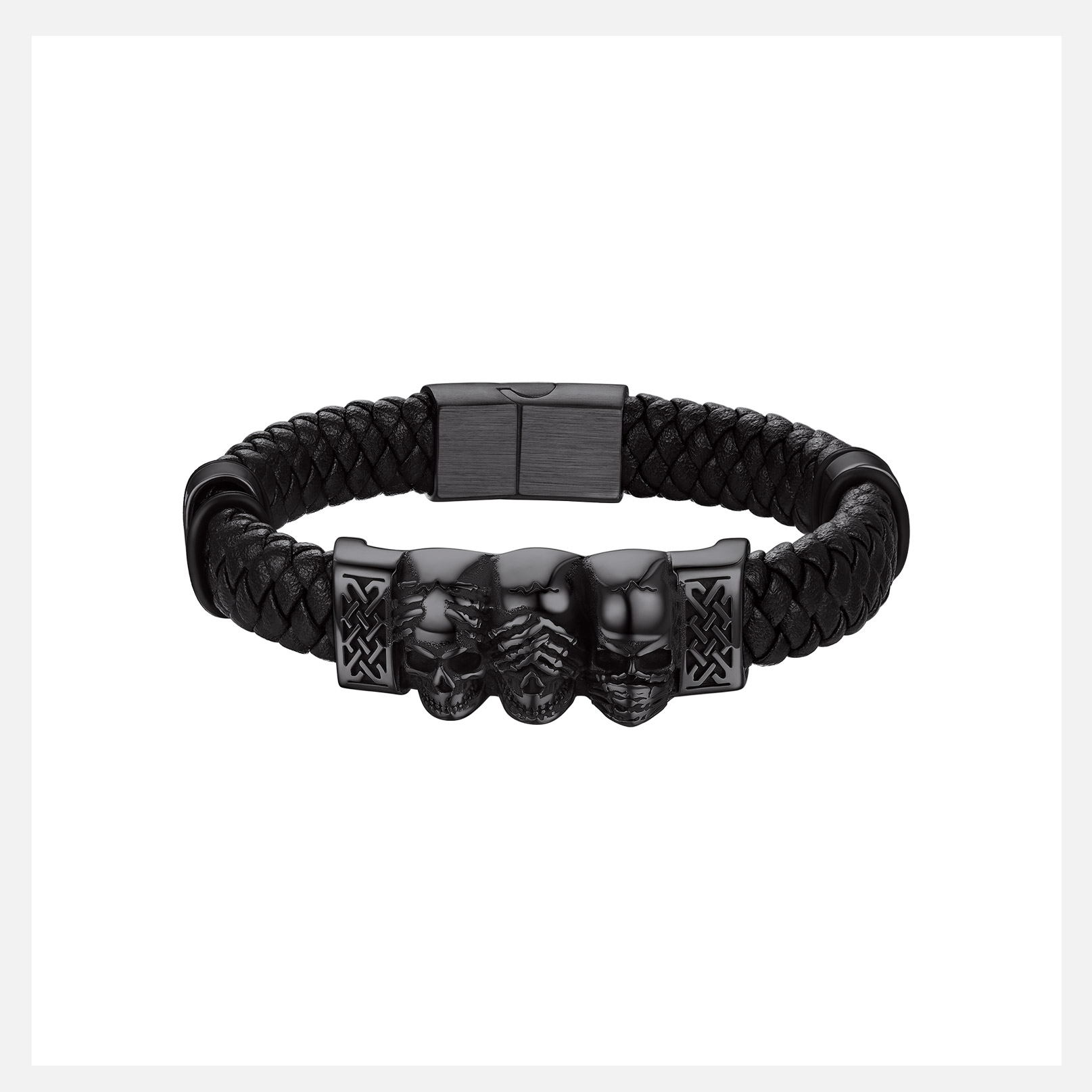Skull Style Leather Bracelet With Pattern In Button(Black) - main image