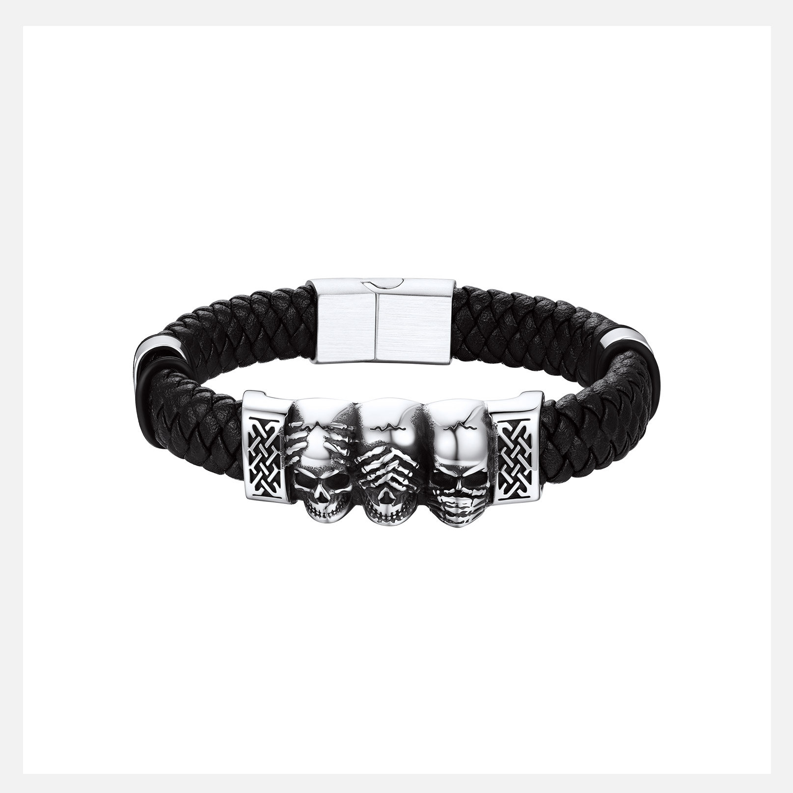Skull Style Leather Bracelet With Pattern In Button(Silver) - main image