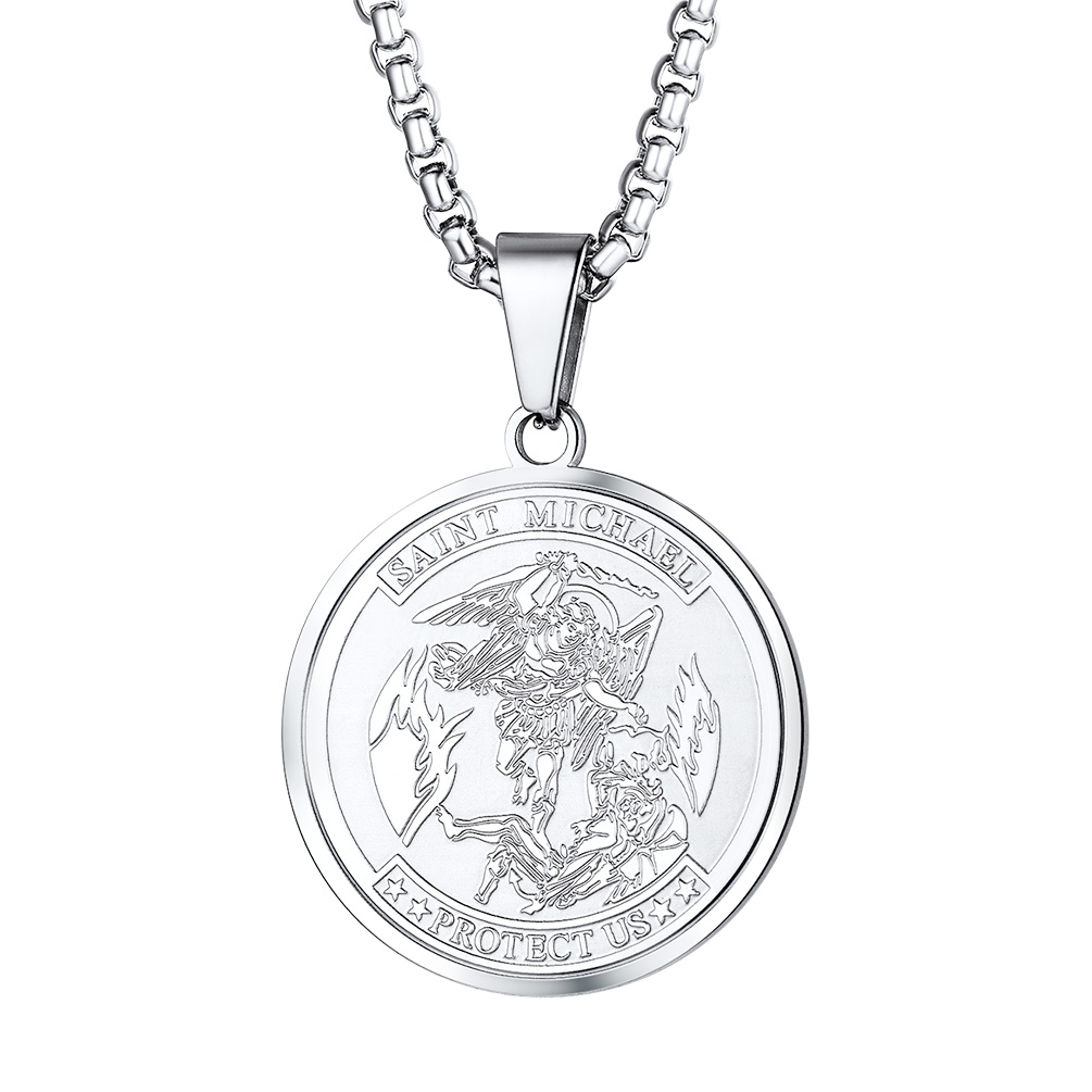 St. Michael Coin Necklace Protection Pendant For Men