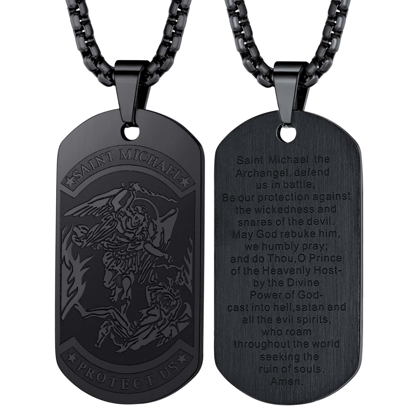 St. Michael Dog Tag Stainless Steel Pendant Necklace for Men Women