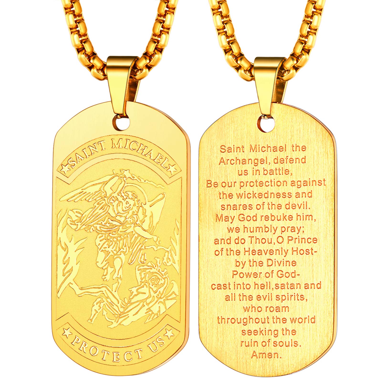 St. Michael Dog Tag Stainless Steel Pendant Necklace for Men Women