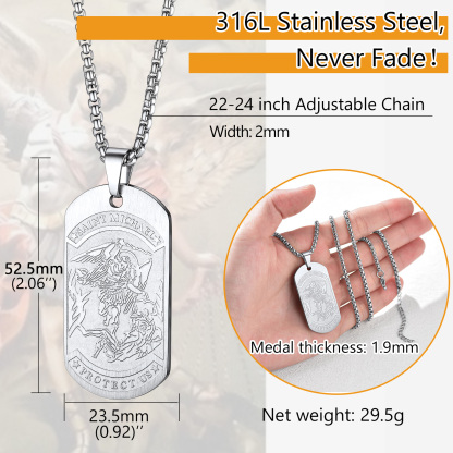 St. Michael Dog Tag Stainless Steel Pendant Necklace for Men Women