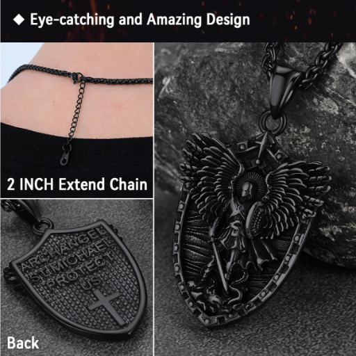 St. Michael Shield Stainless Steel Pendant Necklace for Men