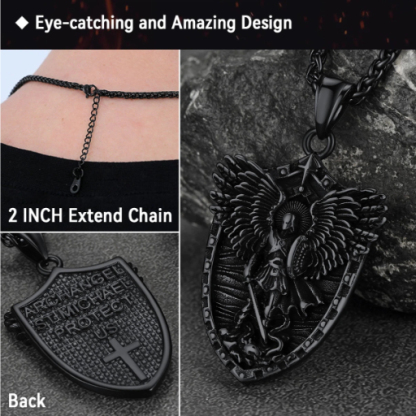 St. Michael Shield Stainless Steel Pendant Necklace for Men