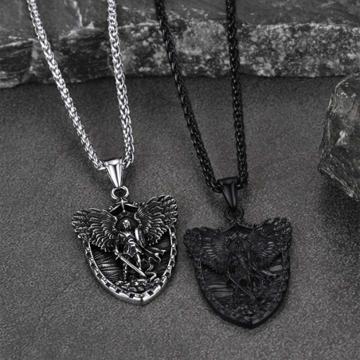 St. Michael Shield Stainless Steel Pendant Necklace for Men