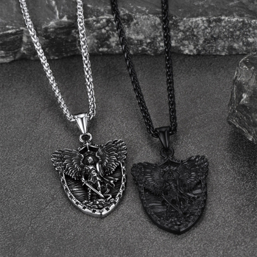 St. Michael Shield Stainless Steel Pendant Necklace for Men