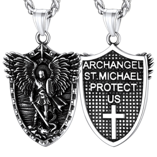St. Michael Shield Stainless Steel Pendant Necklace for Men