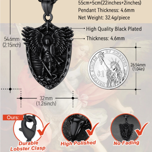 St. Michael Shield Stainless Steel Pendant Necklace for Men