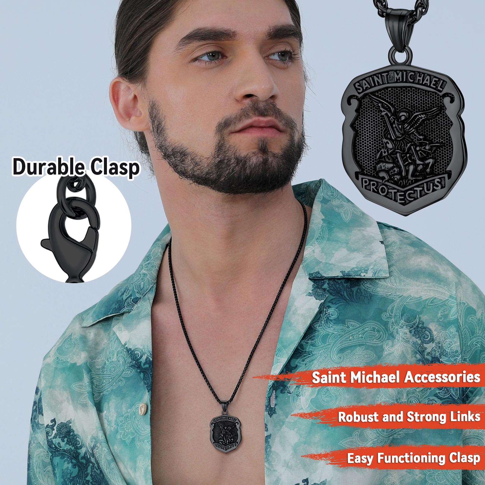 St. Michael Stainless Steel Pendant Necklace for Men