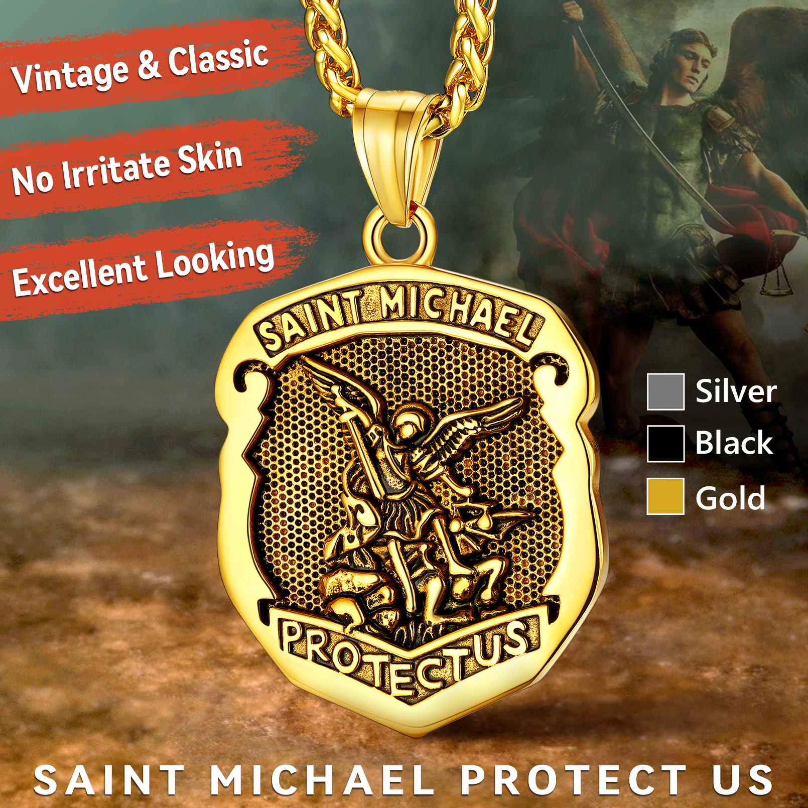 St. Michael Stainless Steel Pendant Necklace for Men