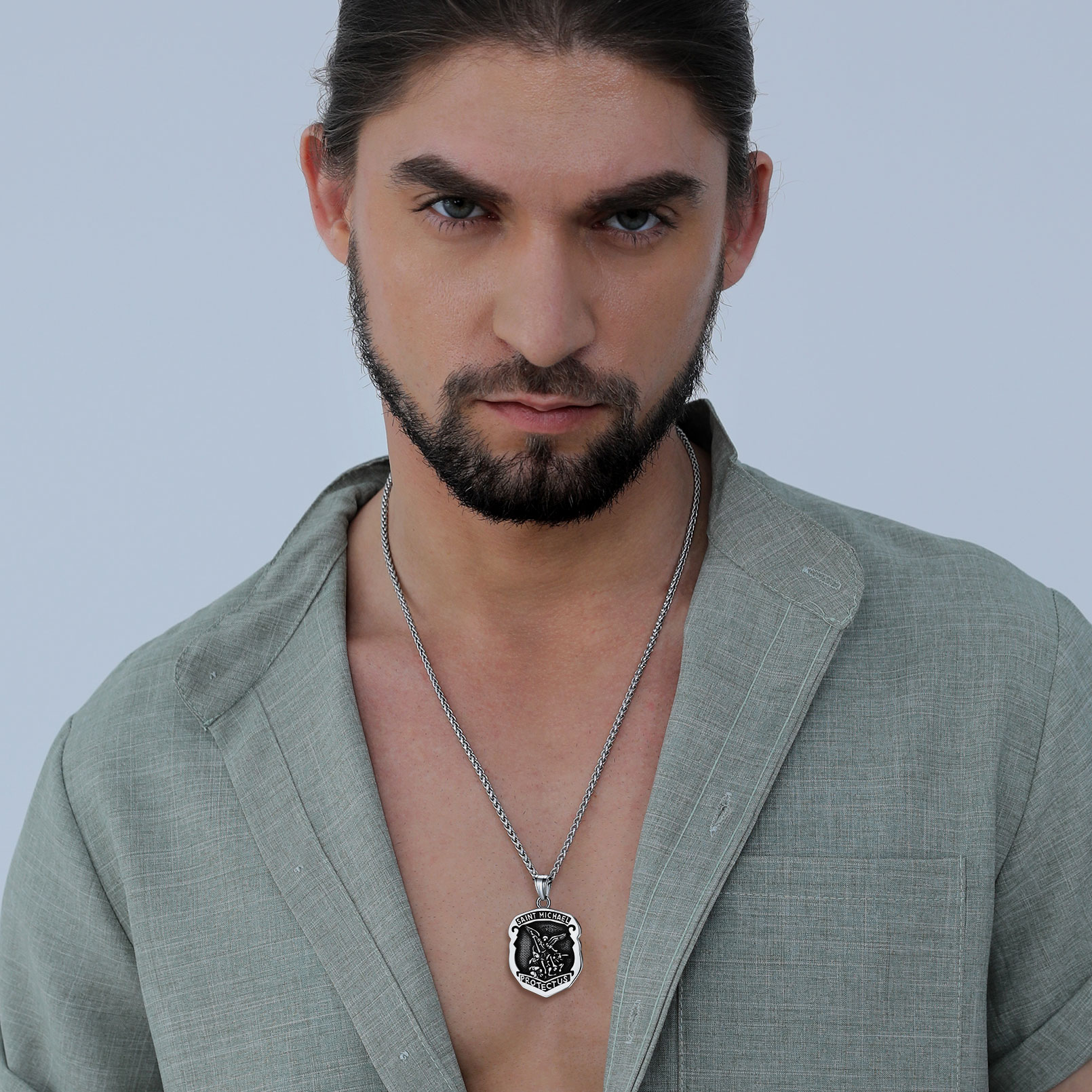 St. Michael Stainless Steel Pendant Necklace for Men