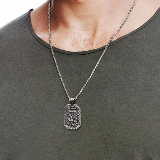 St. Michael Stainless Steel Pendant Necklace for Men