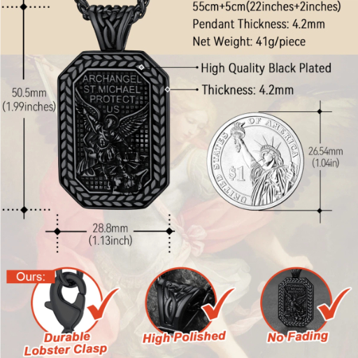 St. Michael Stainless Steel Pendant Necklace for Men