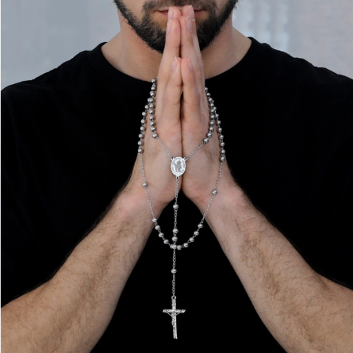 Stainless Steel 6mm Beads Saint Christopher Cross Pendant for Men Women