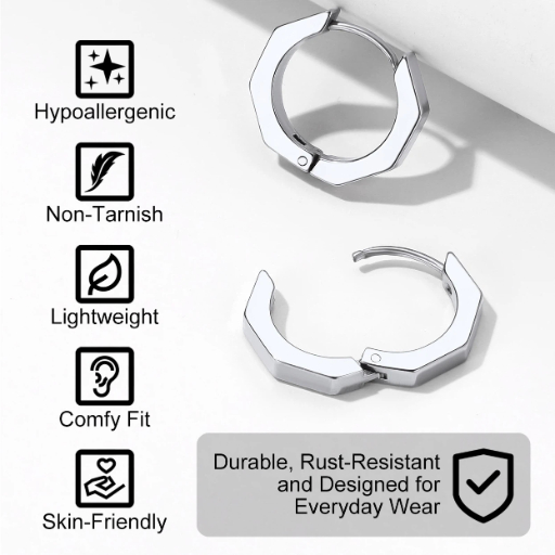 Stainless Steel Geometric Hoop Earring For Men Women